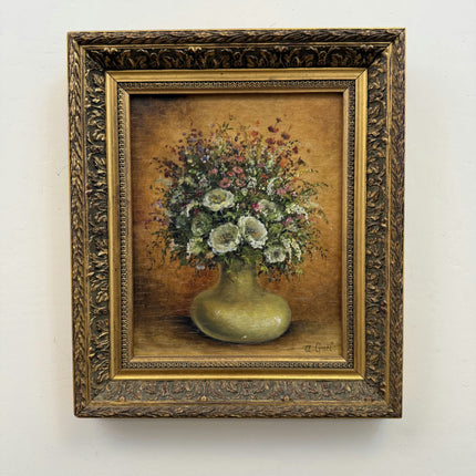 Expressive Floral Still Life Oil Painting "Wooden Frame" Handcrafted Small Art Holland Art Shop