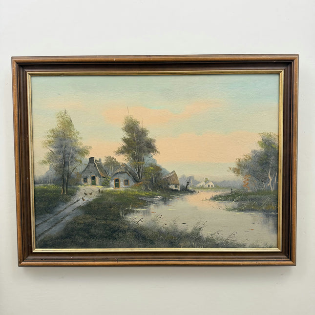 Vintage Landscape Oil Painting "Thatched Cottage" Classic Large Artwork Holland Art Shop