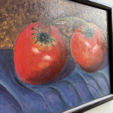 Handcrafted Still Life Oil Painting "Two Tomatoes" Vintage Small Art Holland Art Shop