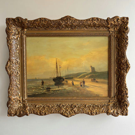 19th Century Antique Seascape Oil Painting "Ornate Frame" Dutch Art Holland Art Shop