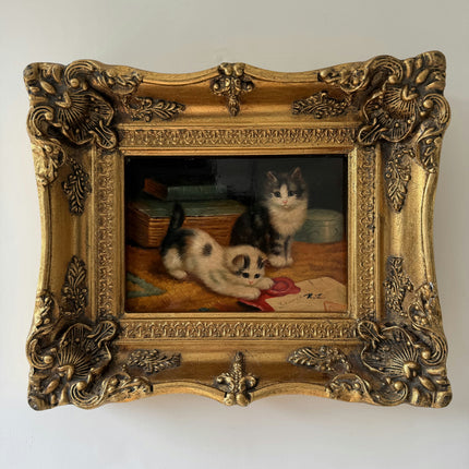 Refined Interior Oil Painting "Playful Kitten" Traditional Small Artwork Holland Art Shop