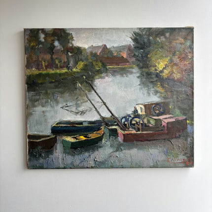 Elegant Harbor Scene Oil Painting "Docked Boats" Timeless Art Holland Art Shop