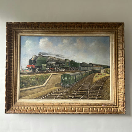 Classic Train Oil Painting "Green Train" Original Large Art Holland Art Shop