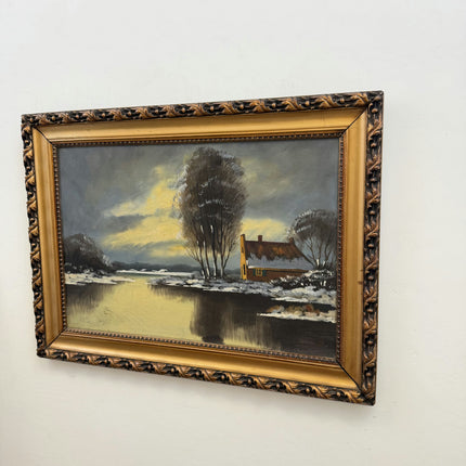 Handcrafted Winter Landscape Oil Painting "Snowy Cottage" Detailed Large Art Holland Art Shop