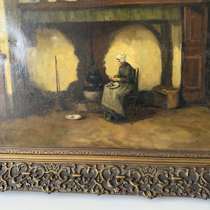 Remarkable Oil Painting Interior "Kitchen Waitress" Handcrafted Medium Artwork Holland Art Shop