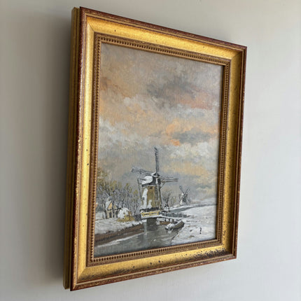 Original Winter Landscape Oil Painting "Golden Frame" Expressive Art Holland Art Shop