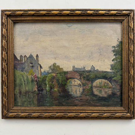 Detailed Landscape Oil Painting "Stone Bridge" Handcrafted Small Art Holland Art Shop