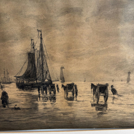 Refined Seascape Drawing "Fishing Boats" Elegant Dutch Art Holland Art Shop