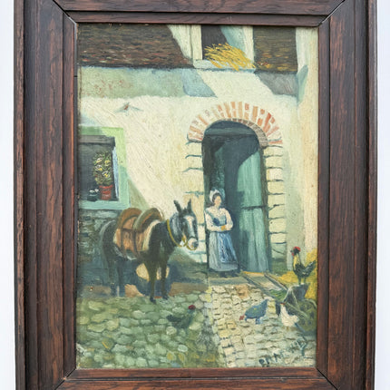 Handcrafted Farm Oil Painting "Market Donkey" Vintage Art Holland Art Shop