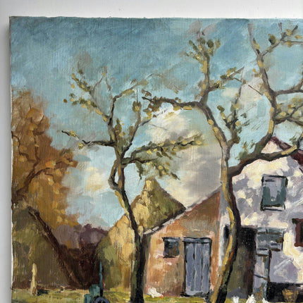 Detailed Farm Oil Painting "White Cottage" Original Art Holland Art Shop