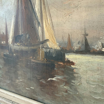 Remarkable Oil Painting Seascape "Sailing Vessels" Striking Small Artwork Holland Art Shop