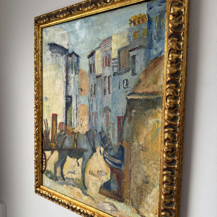 Fine Oil Painting Cityscape "Street Cart Horse" Handcrafted Medium Art Holland Art Shop