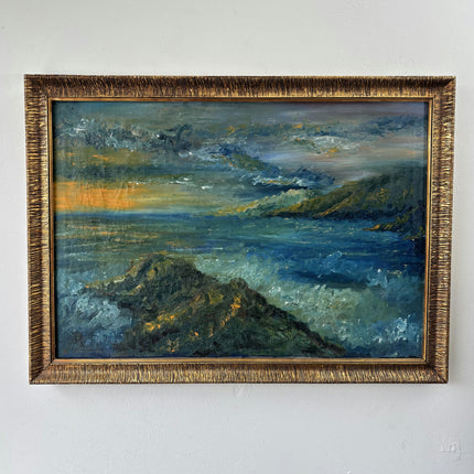 Vintage Oil Painting Seascape "Rocky Shoreline" Intriguing Medium Artwork