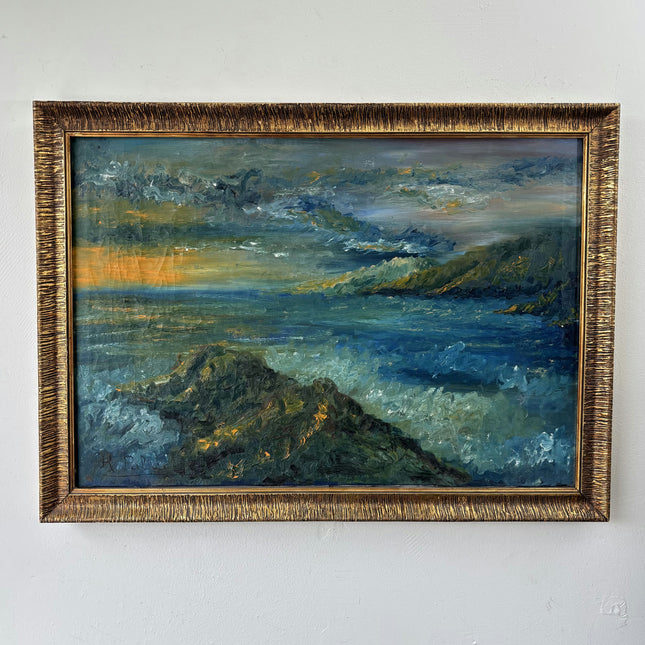 Vintage Oil Painting Seascape "Rocky Shoreline" Intriguing Medium Artwork