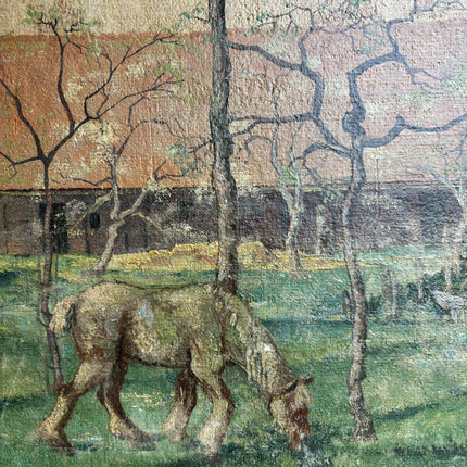 Elegant Farm Oil Painting "Grazing Horse" Handcrafted Large Art Holland Art Shop