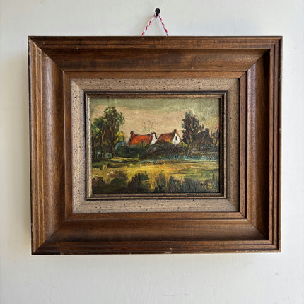 Vintage Landscape Oil Painting "Wooden Frame" Traditional Small Artwork Holland Art Shop