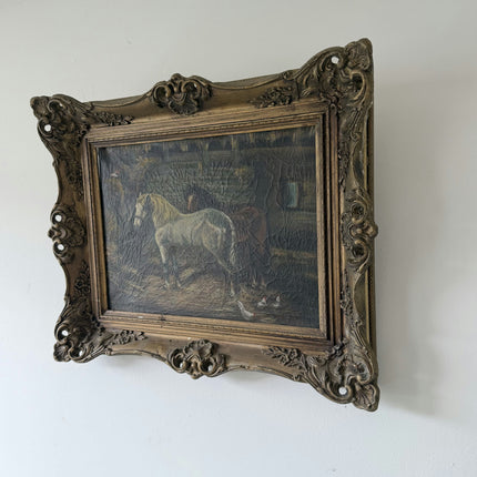 19th Century Antique Animals Oil Painting "White Horse" Art Holland Art Shop