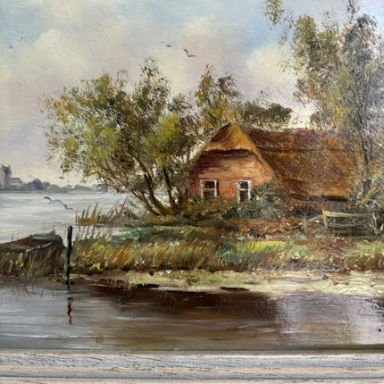 Rustic Landscape Oil Painting "Riverside Cottage" Elegant Dutch Artwork Holland Art Shop