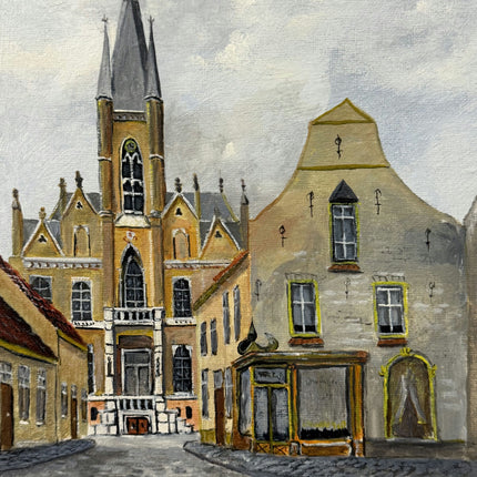 Rustic Cityscape Oil Painting "Gothic Church" Detailed Small Artwork Holland Art Shop