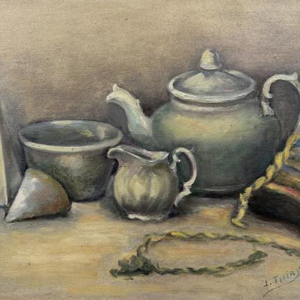 Original Still Life Oil Painting "Green Teapot" Rustic Art Holland Art Shop
