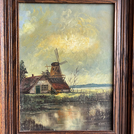 Expressive Landscape Oil Painting "Thatched Windmill" Original Art Holland Art Shop
