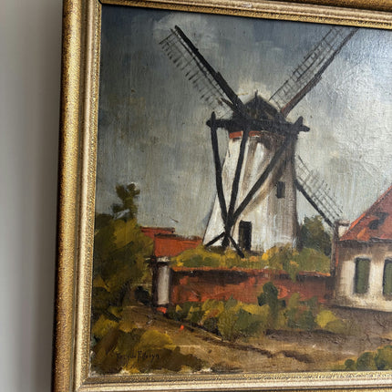 Rustic Landscape Oil Painting "Old Windmill" Handcrafted Artwork Holland Art Shop