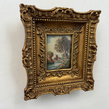 Authentic Landscape Oil Painting "Gilded Frame" Rustic Small Artwork Holland Art Shop
