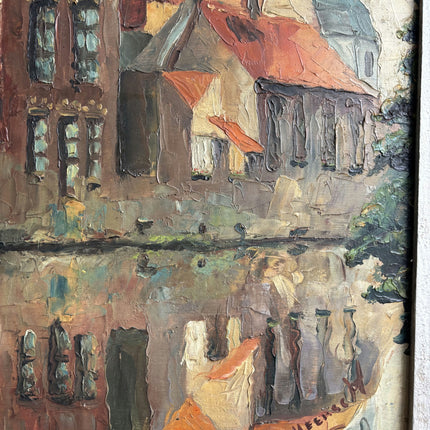 Vintage Cityscape Oil Painting "Red Roofs" Original Belgique Art Holland Art Shop