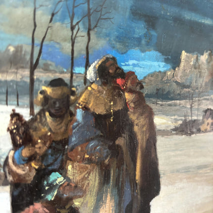Detailed Figurative Oil Painting "Three Travelers" Timeless Small Artwork Holland Art Shop