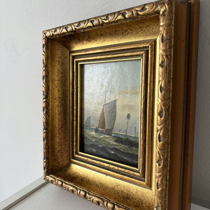 Handcrafted Oil Painting Seascape "Sailing Vessels" Intriguing Small Artwork Holland Art Shop