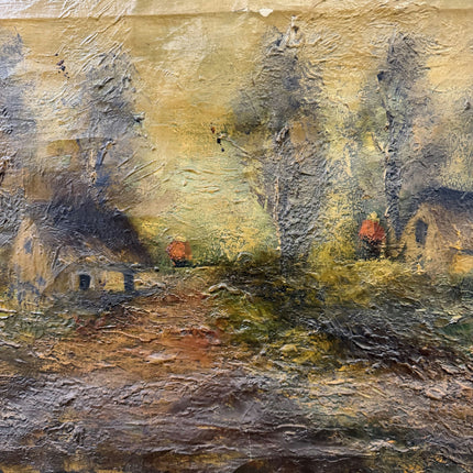 1894 Antique Landscape Oil Painting "Lonely Cottage" Artwork Holland Art Shop