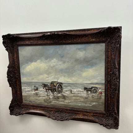 Original Seascape Oil Painting "Horse Cart" Expressive Large Art Holland Art Shop
