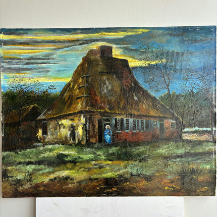 Original Landscape Oil Painting "Thatched Cottage" Expressive Art Holland Art Shop
