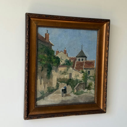 Elegant Cityscape Oil Painting "Village Street" Original Small Art Holland Art Shop