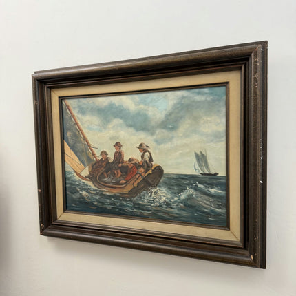 Authentic Seascape Oil Painting "Sailboat Crew" Rustic Large Art Holland Art Shop