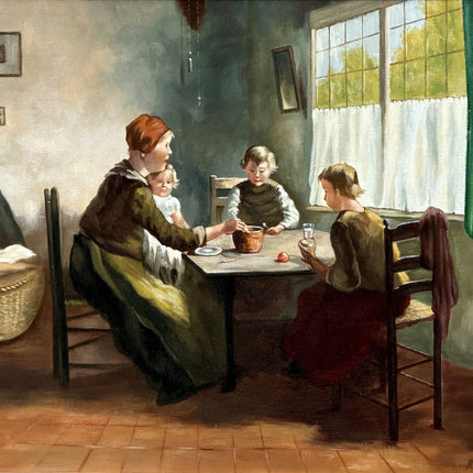 Original Interior Oil Painting "Family Dinner" Expressive Large Art Holland Art Shop