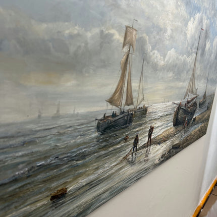 Vintage Seascape Oil Painting "Fishing Boat" Original Large Artwork Holland Art Shop