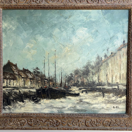 Elegant Harbor Scene Oil Painting "Boats Harbor" Timeless Large Artwork Holland Art Shop