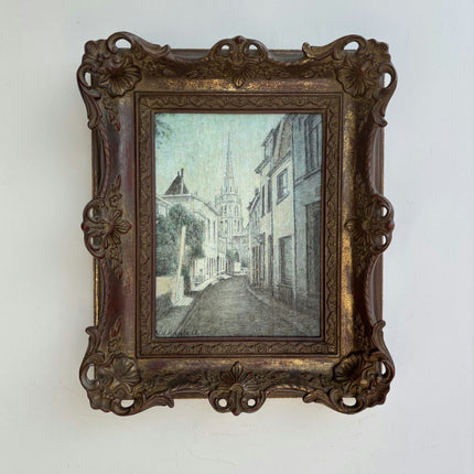 Vintage Cityscape Drawing "Ornate Frame" Traditional Small Artwork Holland Art Shop