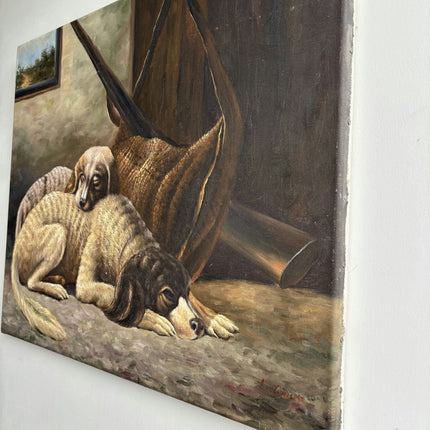 Detailed Oil Painting "Sleeping Dogs" Original Art Holland Art Shop