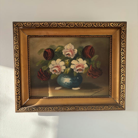 Vintage Floral Still Life Oil Painting "Floral Arrangement" French Artwork