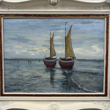 Rustic Seascape Oil Painting "Twin Sailboats" Elegant Art Holland Art Shop