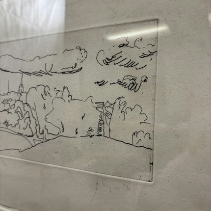 Original Landscape Etching "Framed Print" Rustic Art Holland Art Shop