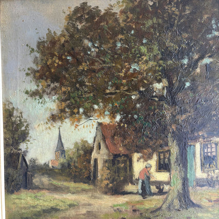 Vintage Landscape Oil Painting "Village Tree" Original Dutch Artwork Holland Art Shop