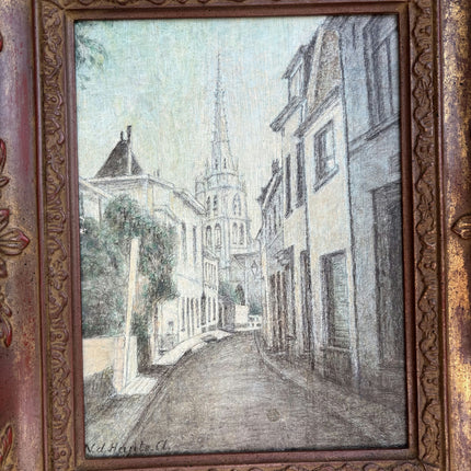 Vintage Cityscape Drawing "Ornate Frame" Traditional Small Artwork Holland Art Shop