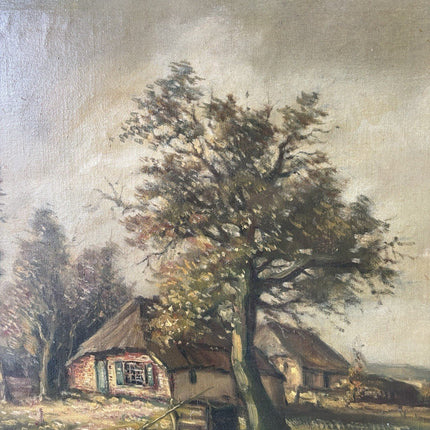 Antique “COUNTRY COTTAGE” Landscape Oil Painting Trees Signed 19th Century - HollandArtShop