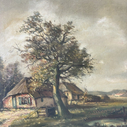 Antique “COUNTRY COTTAGE” Landscape Oil Painting Trees Signed 19th Century - HollandArtShop