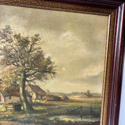 Antique “COUNTRY COTTAGE” Landscape Oil Painting Trees Signed 19th Century - HollandArtShop
