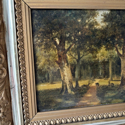 Antique “DEER IN FOREST” Oil Painting Dutch Forest Animals Medium 19th Century - HollandArtShop