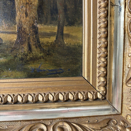 Antique “DEER IN FOREST” Oil Painting Dutch Forest Animals Medium 19th Century - HollandArtShop